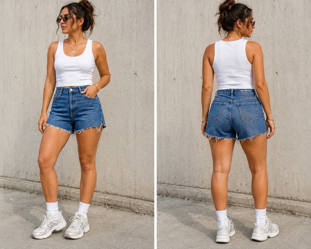 ON 34th Denim Shorts Women 12 Short Raw Hem High Rise Blue Jean Shorts